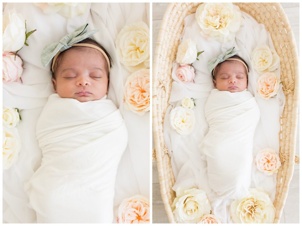 Newborn Photographer Norman OK - newborn baby girl in Moses basket