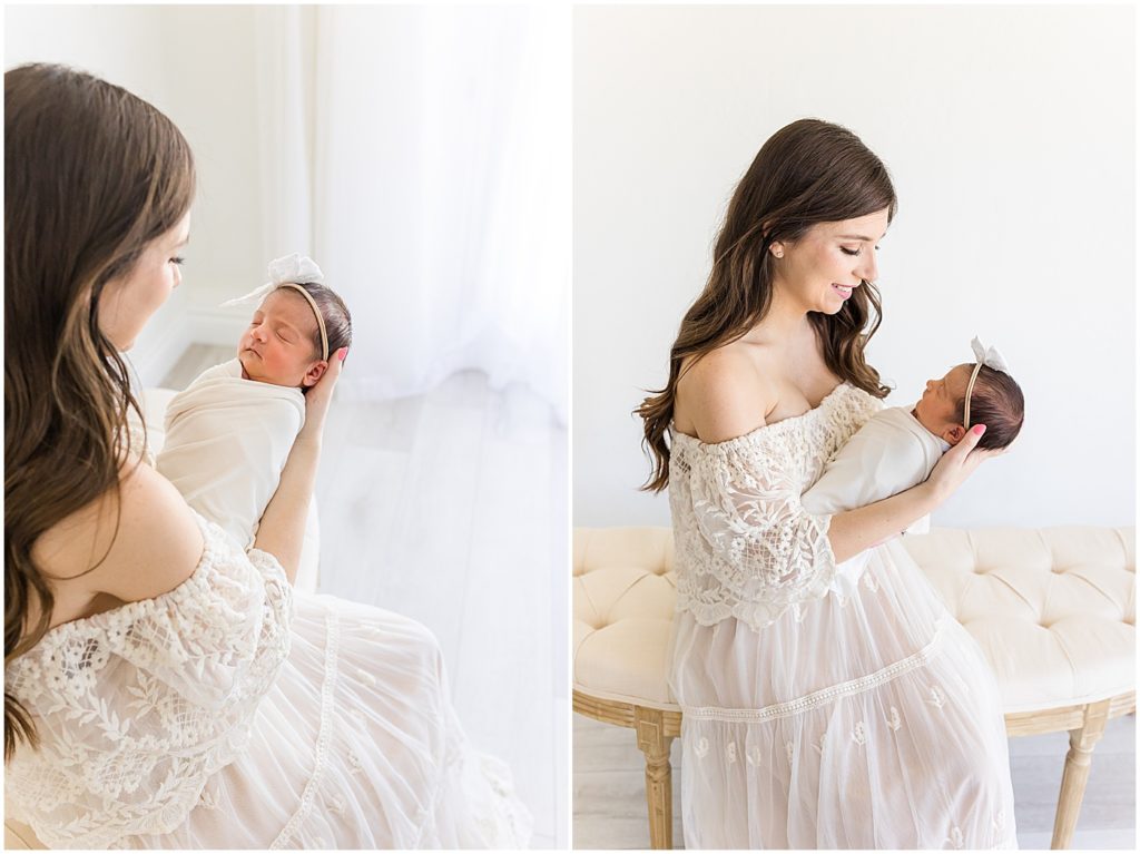 Mother with baby girl  in Studio Newborn Photos OKC