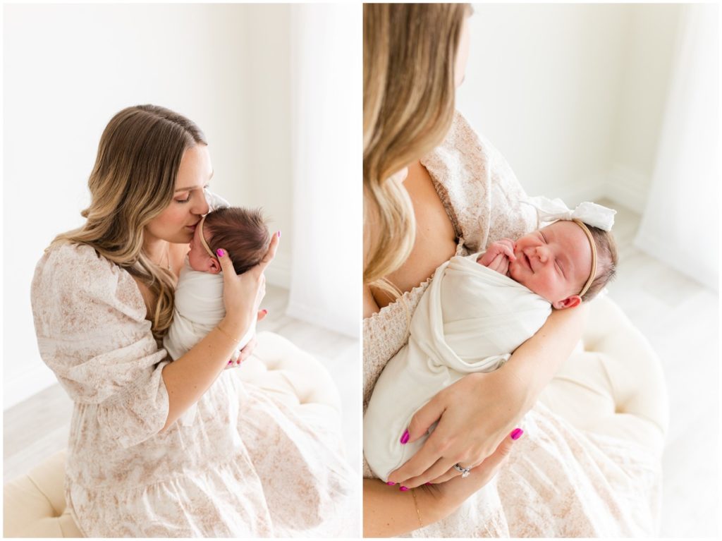Newborn Photographer Edmond OK Mother kissing baby girl 