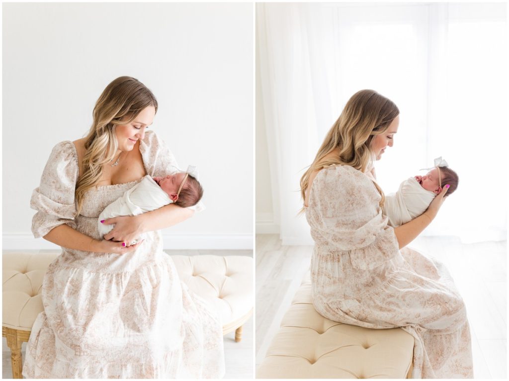 Newborn Photographer Edmond OK Mother holding baby girl swaddled