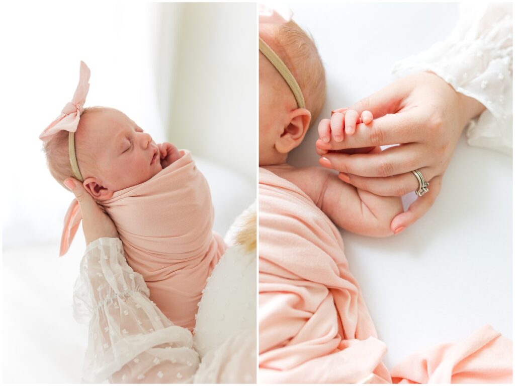 Newborn Photography Moore OK Baby swaddled baby hand