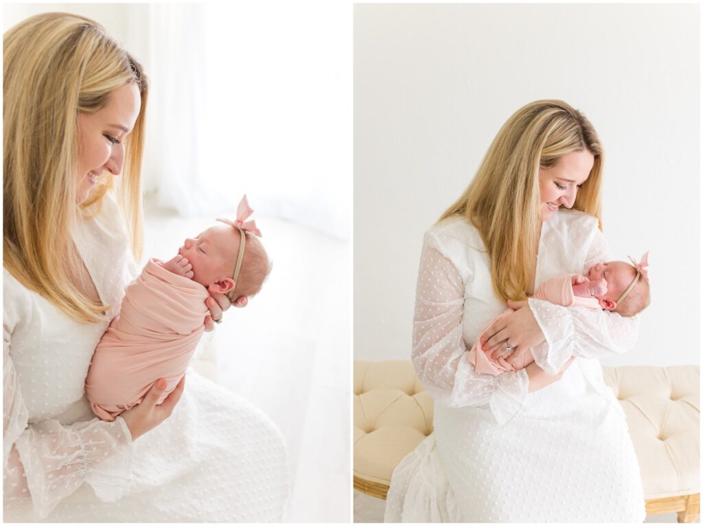 Newborn Photography Moore OK Mother holding swaddled baby